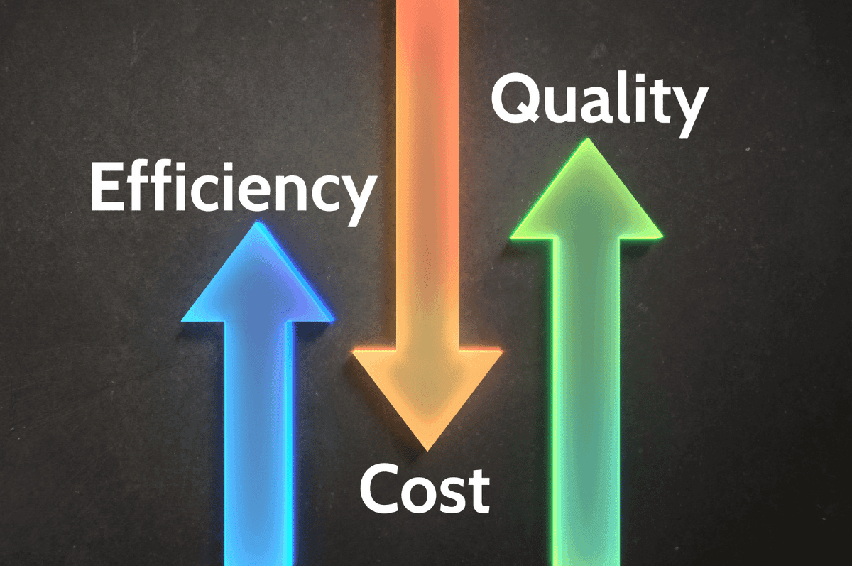 Amazon Mağaza Kurulumu. ve Amazon mağazalarının optimizasyonu için verimlilik, maliyet ve kalite dengesini gösteren bir illüstrasyon.