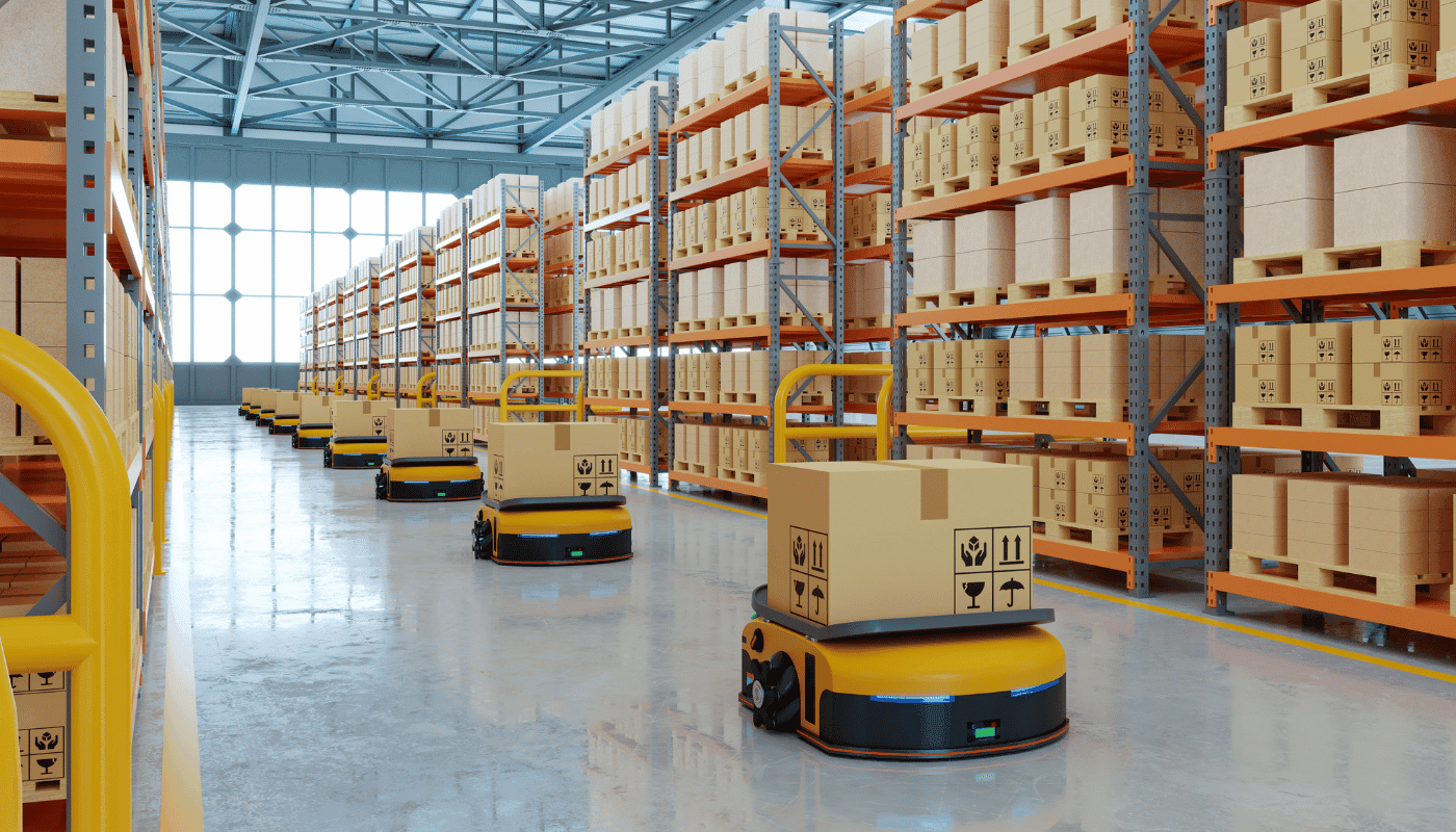 Amazon’da Ürün Satışı İçin En Etkili Stratejiler 1 Amazon'da hızlı ve verimli teslimat süreçlerini simgeleyen modern depo ve otonom robotlar.