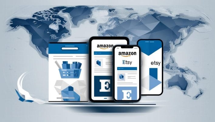 Global pazar yerlerinde reklam stratejilerini temsil eden dijital ekranlar ve pazar haritası.