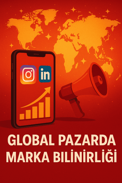 Global pazarda marka bilinirliğini temsil eden dünya haritası ve dijital grafikler.