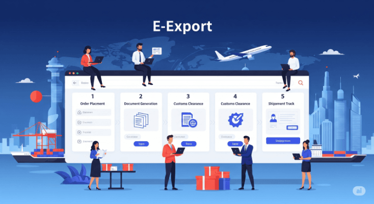 Türkiye'den Amazon ABD'ye e-ihracat lojistik ve FBA hazırlık sürecini gösteren infografik. Kargo, gümrük ve etiketleme adımları.